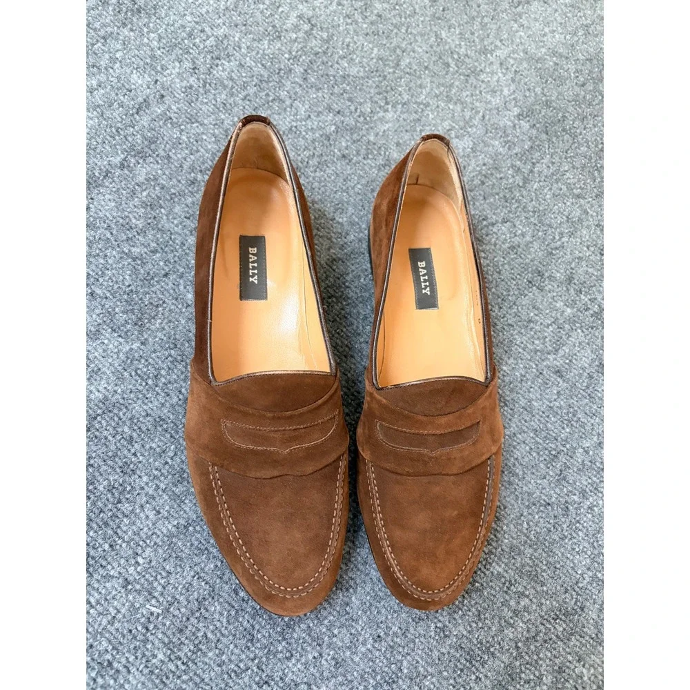 Bally Agro Brown Suede Penny Loafers Mens 10.5 B Made in Italy Slip On Shoes